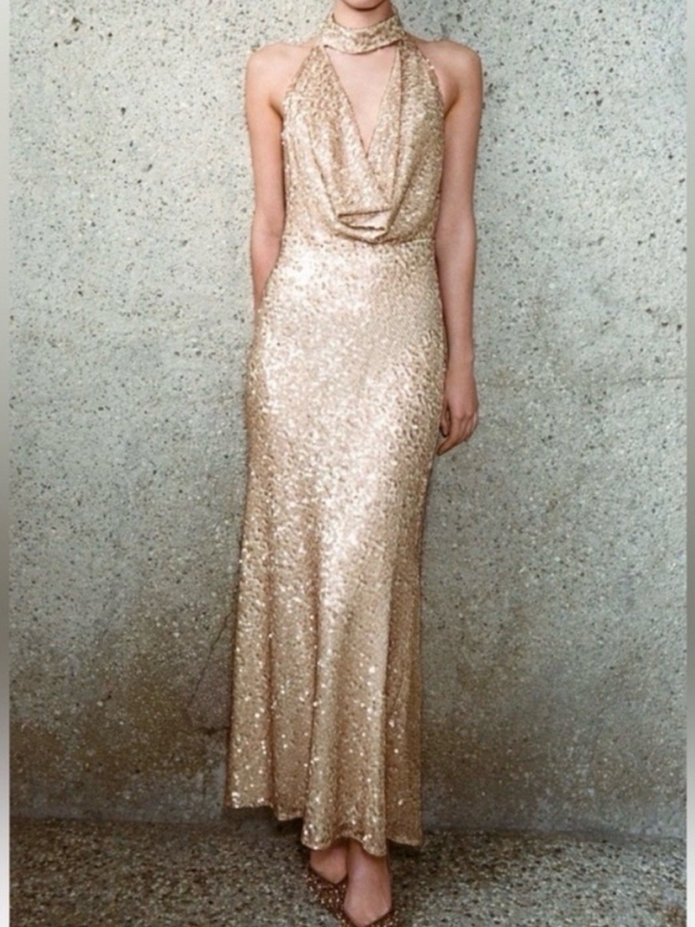 Zara Gold Sequin Halter Gown - Picture 5 of 5